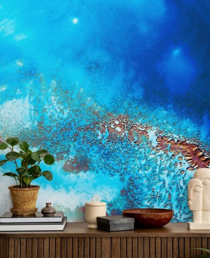 mural de pared azul abstracto del océano personalizable llamado Into the Blue de Petra Meikle de Vlas para baños y dormitorios