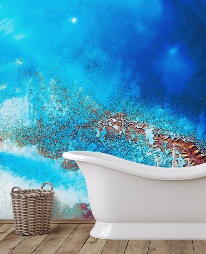 fresque murale abstraite bleue personnalisable sur l'océan appelée Into the Blue par Petra Meikle de Vlas pour les salles de bain et les chambres