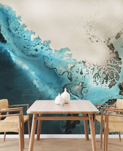 blue and golden sand customisable ocean wall mural called Maritime Majesty by Petra Meikle de Vlas for bathrooms and kitchens