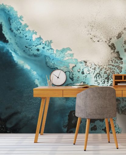 blå og gylden sand tilpassbart havveggmaleri kalt Maritime Majesty av Petra Meikle de Vlas for bad og kjøkken blå og gylden sand tilpassbart havveggmaleri kalt Maritime Majesty av Petra Meikle de Vlas for bad og kjøkken