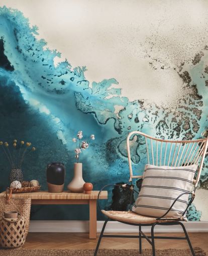 mural de pared oceánico personalizable de arena azul y dorada llamado Maritime Majesty de Petra Meikle de Vlas para baños y cocinas