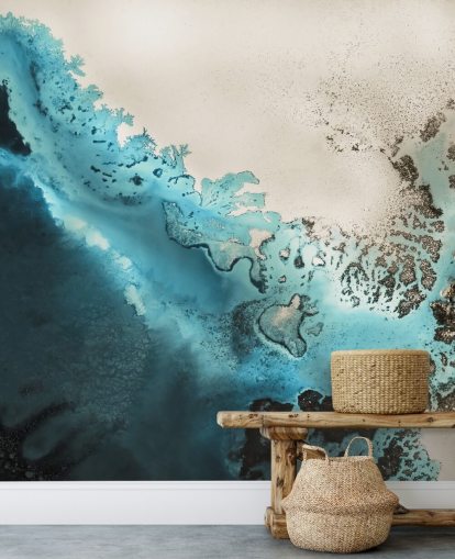 fresque murale personnalisable sur l'océan bleu et doré appelée Maritime Majesty par Petra Meikle de Vlas pour les salles de bain et les cuisines