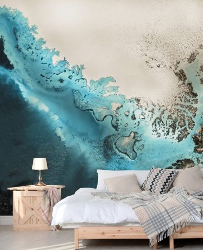 blue and golden sand customisable ocean wall mural called Maritime Majesty by Petra Meikle de Vlas for bathrooms and kitchens blue and golden sand customisable ocean wall mural called Maritime Majesty by Petra Meikle de Vlas for bathrooms and kitchens