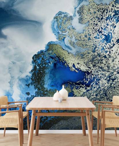 Personalisierbares abstraktes Wandbild in Blau, Weiß und Gold namens Midnight Reef von Petra Meikle de Vlas Personalisierbares abstraktes Wandbild in Blau, Weiß und Gold namens Midnight Reef von Petra Meikle de Vlas