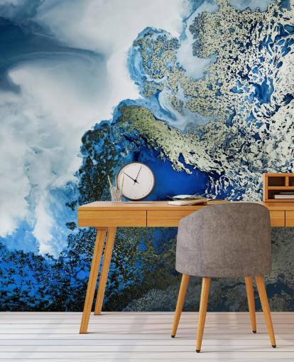 blue, white and gold customisable abstract wall mural called Midnight Reef by Petra Meikle de Vlas