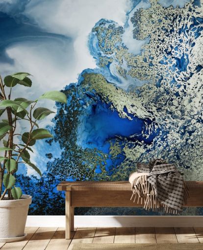 Personalisierbares abstraktes Wandbild in Blau, Weiß und Gold namens Midnight Reef von Petra Meikle de Vlas Personalisierbares abstraktes Wandbild in Blau, Weiß und Gold namens Midnight Reef von Petra Meikle de Vlas