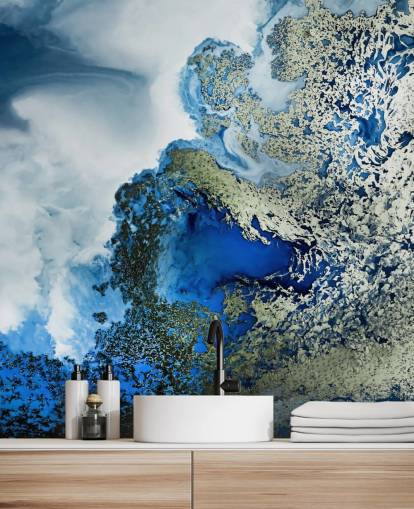 blue, white and gold customisable abstract wall mural called Midnight Reef by Petra Meikle de Vlas