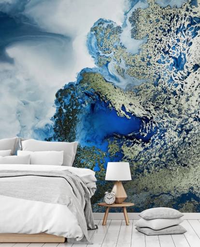 blue, white and gold customisable abstract wall mural called Midnight Reef by Petra Meikle de Vlas