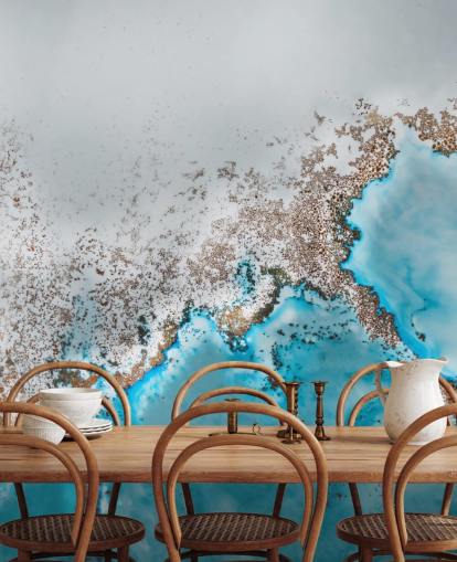 light blue, gray and gold customizable abstract mural called Oasis Exploring by Petra Meikle de Vlas light blue, gray and gold customizable abstract mural called Oasis Exploring by Petra Meikle de Vlas