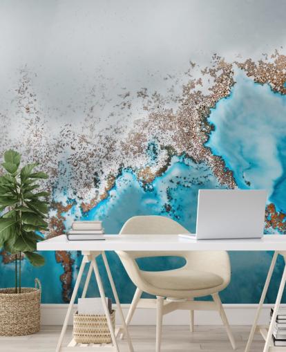light blue, gray and gold customizable abstract mural called Oasis Exploring by Petra Meikle de Vlas light blue, gray and gold customizable abstract mural called Oasis Exploring by Petra Meikle de Vlas