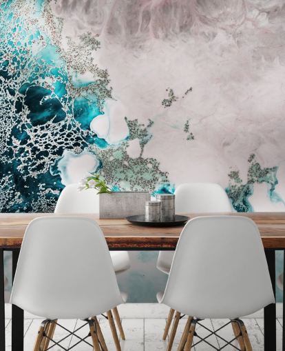 fresque murale abstraite personnalisée bleue et rose poudré appelée Ocean Melody par Petra Meikle de Vlas pour les salles de bain et les cuisines fresque murale abstraite personnalisée bleue et rose poudré appelée Ocean Melody par Petra Meikle de Vlas pour les salles de bain et les cuisines