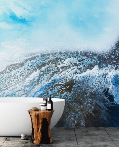 fresque murale abstraite bleue personnalisable appelée Ocean Trance de Petra Meikle de Vlas pour les salles de bain et les chambres fresque murale abstraite bleue personnalisable appelée Ocean Trance de Petra Meikle de Vlas pour les salles de bain et les chambres