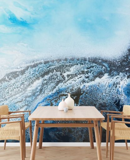 blue customisable abstract wall mural called Ocean Trance by Petra Meikle de Vlas for bathrooms and bedrooms