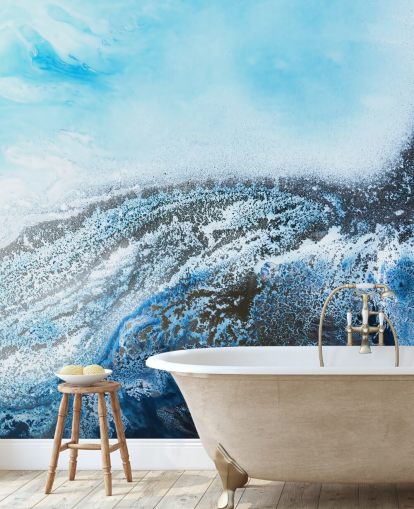 blue customisable abstract wall mural called Ocean Trance by Petra Meikle de Vlas for bathrooms and bedrooms