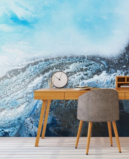 blaues personalisierbares abstraktes Wandbild namens Ocean Trance von Petra Meikle de Vlas für Badezimmer und Schlafzimmer blaues personalisierbares abstraktes Wandbild namens Ocean Trance von Petra Meikle de Vlas für Badezimmer und Schlafzimmer