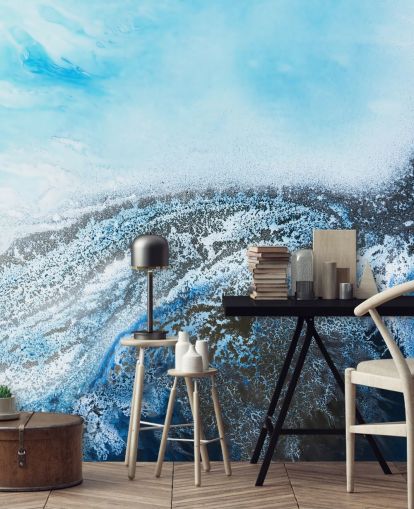 blue customisable abstract wall mural called Ocean Trance by Petra Meikle de Vlas for bathrooms and bedrooms