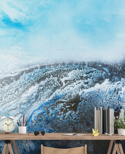 mural de pared abstracto personalizable azul llamado Ocean Trance de Petra Meikle de Vlas para baños y dormitorios mural de pared abstracto personalizable azul llamado Ocean Trance de Petra Meikle de Vlas para baños y dormitorios