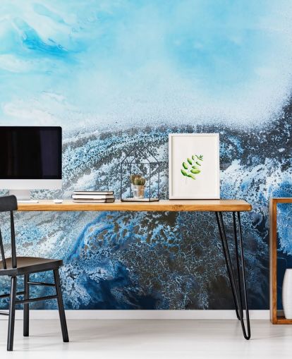 blue customisable abstract wall mural called Ocean Trance by Petra Meikle de Vlas for bathrooms and bedrooms