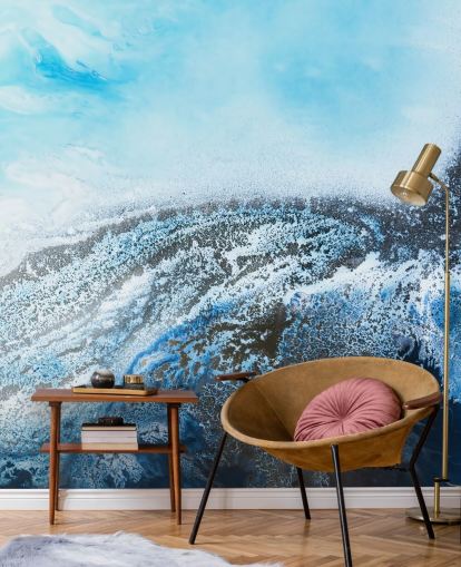 blue customisable abstract wall mural called Ocean Trance by Petra Meikle de Vlas for bathrooms and bedrooms
