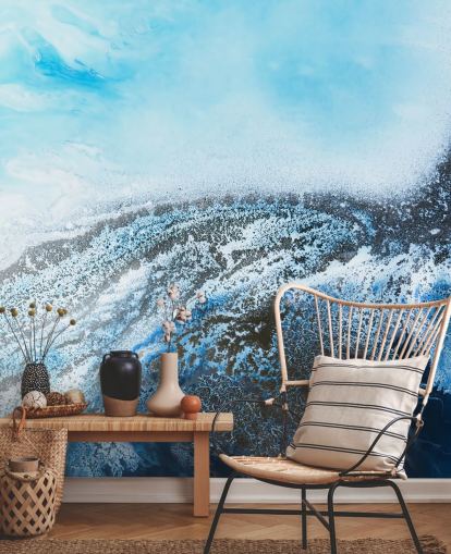 blue customisable abstract wall mural called Ocean Trance by Petra Meikle de Vlas for bathrooms and bedrooms