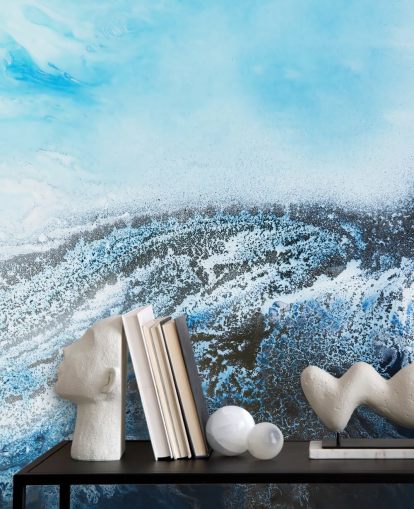 blue customisable abstract wall mural called Ocean Trance by Petra Meikle de Vlas for bathrooms and bedrooms