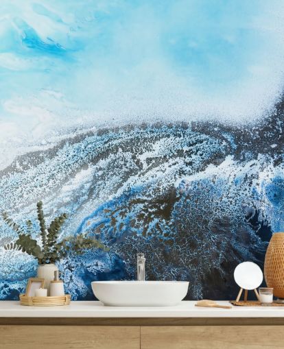 fresque murale abstraite bleue personnalisable appelée Ocean Trance de Petra Meikle de Vlas pour les salles de bain et les chambres fresque murale abstraite bleue personnalisable appelée Ocean Trance de Petra Meikle de Vlas pour les salles de bain et les chambres