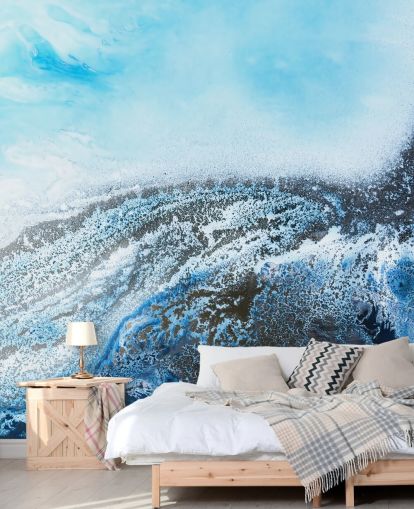 blue customisable abstract wall mural called Ocean Trance by Petra Meikle de Vlas for bathrooms and bedrooms
