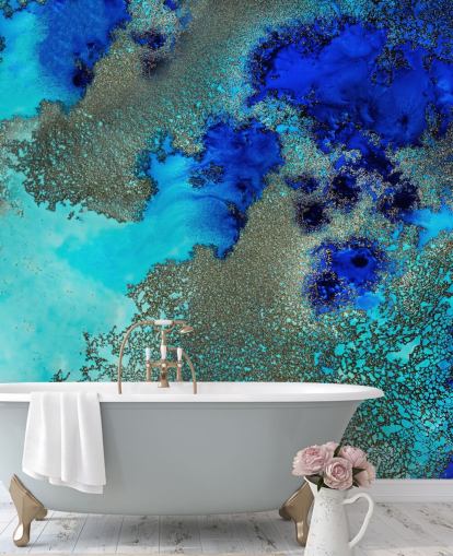 blue custom abstract wall mural called Reef Resonance by Petra Meikle de Vlas for bathrooms and bedrooms blue custom abstract wall mural called Reef Resonance by Petra Meikle de Vlas for bathrooms and bedrooms