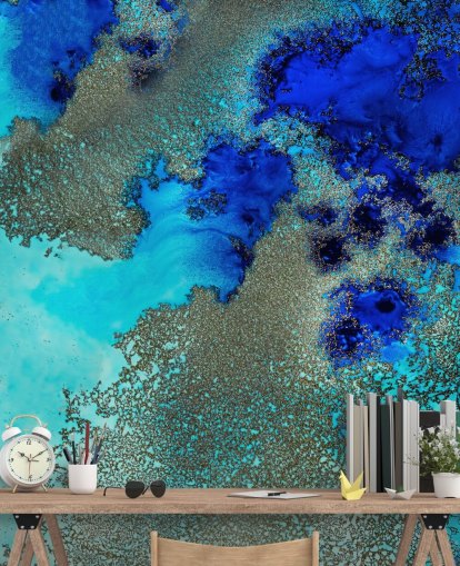 fresque murale abstraite personnalisée bleue appelée Reef Resonance par Petra Meikle de Vlas pour les salles de bain et les chambres fresque murale abstraite personnalisée bleue appelée Reef Resonance par Petra Meikle de Vlas pour les salles de bain et les chambres