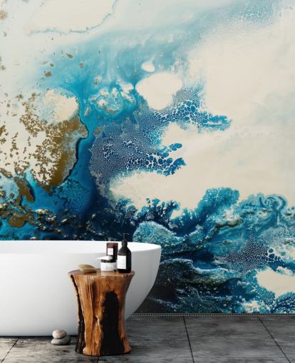 blue and white custom abstract wall mural called Royal Escape by Petra Meikle de Vlas