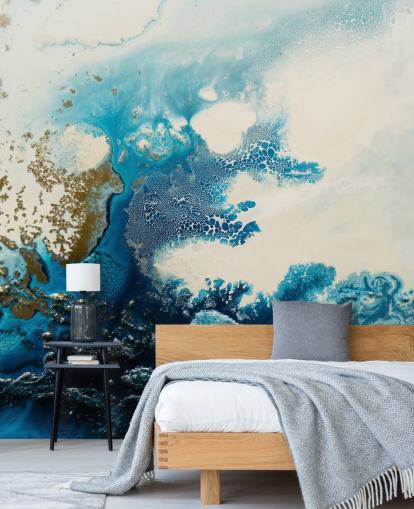 mural de parede abstrato personalizado em azul e branco chamado Royal Escape de Petra Meikle de Vlas mural de parede abstrato personalizado em azul e branco chamado Royal Escape de Petra Meikle de Vlas