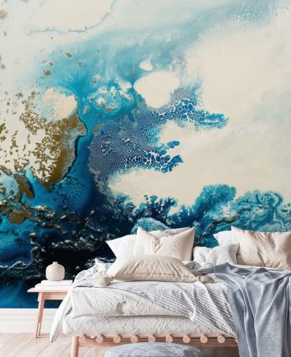 blue and white custom abstract wall mural called Royal Escape by Petra Meikle de Vlas