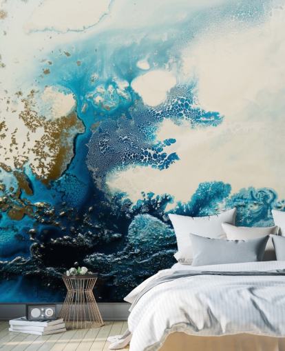 blue and white custom abstract wall mural called Royal Escape by Petra Meikle de Vlas