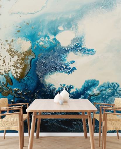 blue and white custom abstract wall mural called Royal Escape by Petra Meikle de Vlas