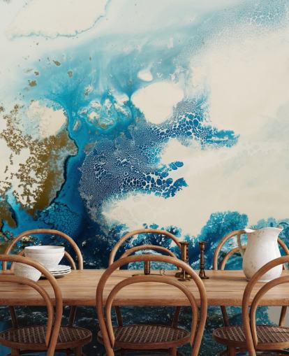 mural de pared abstracto personalizado azul y blanco llamado Royal Escape de Petra Meikle de Vlas mural de pared abstracto personalizado azul y blanco llamado Royal Escape de Petra Meikle de Vlas