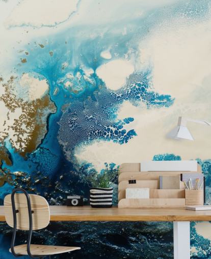 murale astratto personalizzato blu e bianco chiamato Royal Escape di Petra Meikle de Vlas murale astratto personalizzato blu e bianco chiamato Royal Escape di Petra Meikle de Vlas