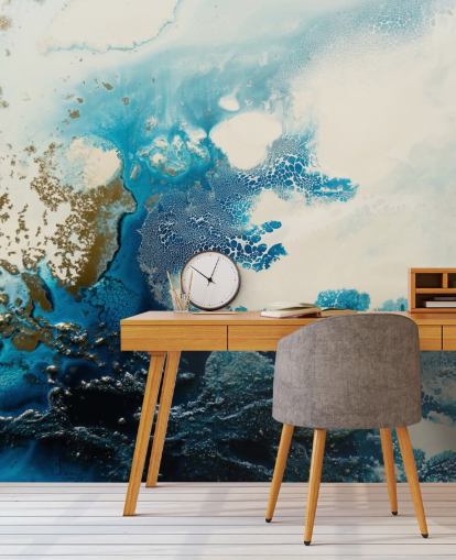blue and white custom abstract wall mural called Royal Escape by Petra Meikle de Vlas