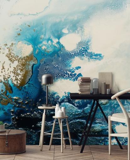 murale astratto personalizzato blu e bianco chiamato Royal Escape di Petra Meikle de Vlas