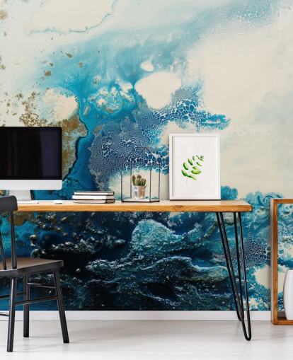 blue and white custom abstract wall mural called Royal Escape by Petra Meikle de Vlas