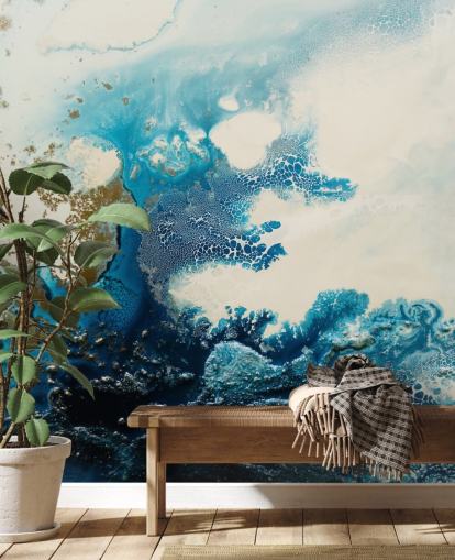 fresque murale abstraite personnalisée bleue et blanche appelée Royal Escape par Petra Meikle de Vlas fresque murale abstraite personnalisée bleue et blanche appelée Royal Escape par Petra Meikle de Vlas