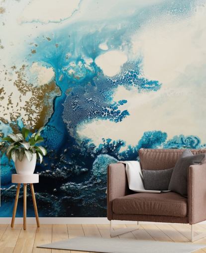 murale astratto personalizzato blu e bianco chiamato Royal Escape di Petra Meikle de Vlas