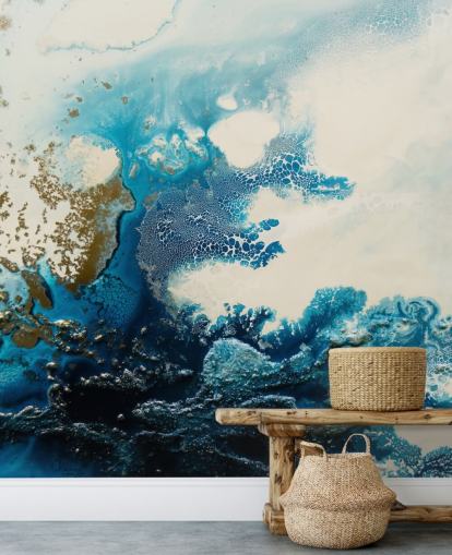 mural de pared abstracto personalizado azul y blanco llamado Royal Escape de Petra Meikle de Vlas mural de pared abstracto personalizado azul y blanco llamado Royal Escape de Petra Meikle de Vlas