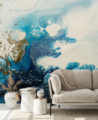 blue and white custom abstract wall mural called Royal Escape by Petra Meikle de Vlas