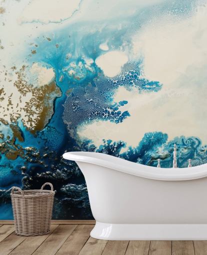 blue and white custom abstract wall mural called Royal Escape by Petra Meikle de Vlas