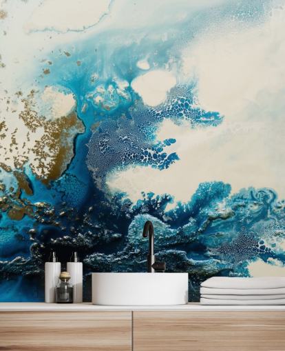 blue and white custom abstract wall mural called Royal Escape by Petra Meikle de Vlas