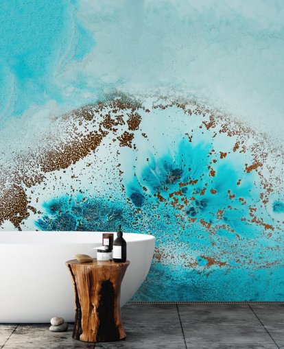 mural de pared azul abstracto del océano personalizable llamado Sea Life de Petra Meikle de Vlas para baños y dormitorios