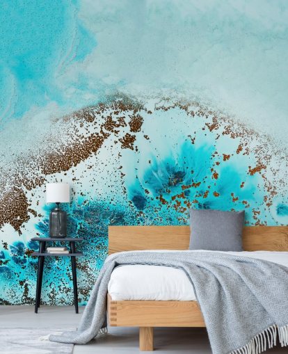 fresque murale abstraite bleue personnalisable sur l'océan appelée Sea Life de Petra Meikle de Vlas pour les salles de bain et les chambres fresque murale abstraite bleue personnalisable sur l'océan appelée Sea Life de Petra Meikle de Vlas pour les salles de bain et les chambres