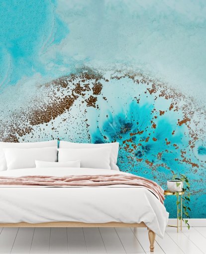 murale blu personalizzabile con oceano astratto chiamato Sea Life di Petra Meikle de Vlas per bagni e camere da letto