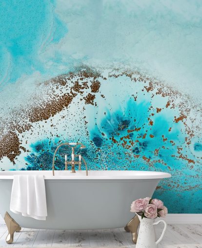 blue customisable abstract ocean wall mural called Sea Life by Petra Meikle de Vlas for bathrooms and bedrooms