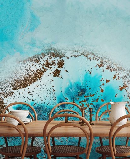 mural de pared azul abstracto del océano personalizable llamado Sea Life de Petra Meikle de Vlas para baños y dormitorios